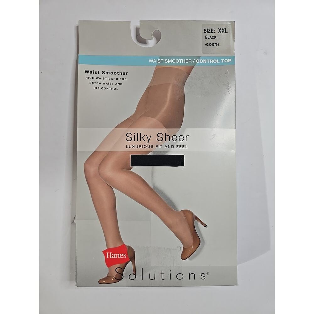 Hanes Silky Sheer Control Top Pantyhose Size XXL 2XL Black
